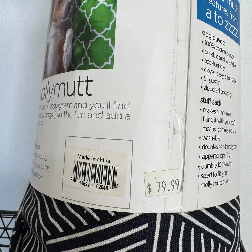 Molly Mutt Rough Gem 42” Round Dog Bed Duvet + Stuff Sack Navy White New